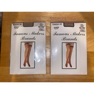 Set of 2 Famous Makers Brands Thigh Hi Daysheer Nude Panty Hose 100% Nylon OS